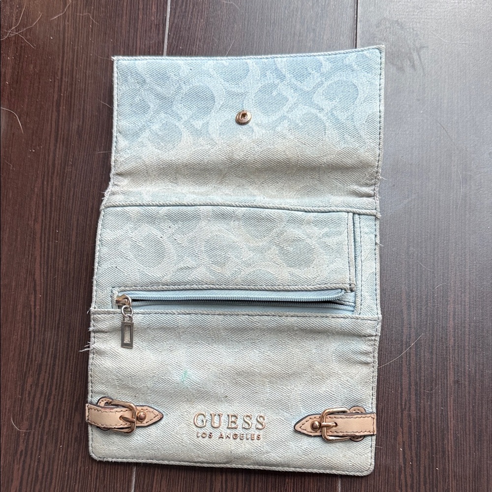 Guess Sky Blue Wallet with Tan Accents